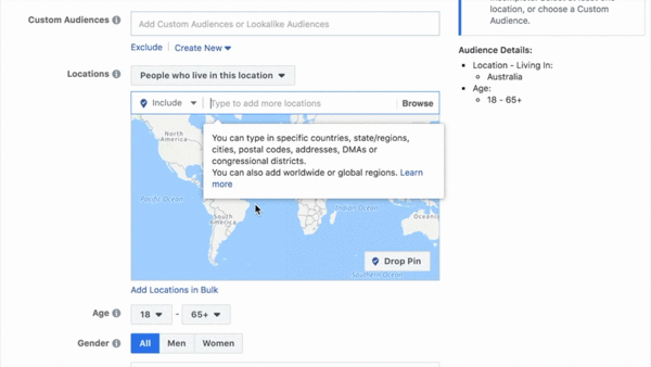 Geographic micro-targeting Facebook